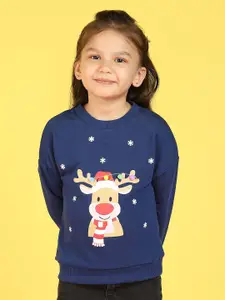 Nauti Nati Girls Printed Round Neck Antimicrobial Pullover Sweatshirt