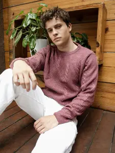 Campus Sutra Men Twist-Knit Pullover Sweater