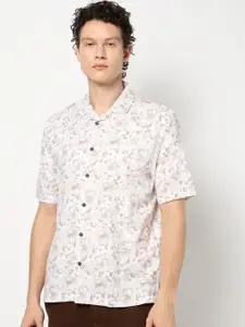 Blue Buddha Men Comfort Cuban Collar Floral Printed Cotton Relaxed Fit Casual Shirt