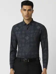 V Dot Men Button-Down Collar Geometric Printed Slim Fit Formal Shirt