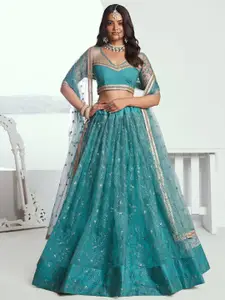FABPIXEL Embroidered Sequinned Net Semi-Stitched Lehenga & Unstitched Blouse With Dupatta