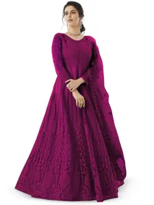 LADY SHOPI Women Embroidered Net Fit & Flare Maxi Dress