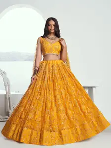 FABPIXEL Embroidered Sequinned Net Semi-Stitched Lehenga & Unstitched Blouse With Dupatta