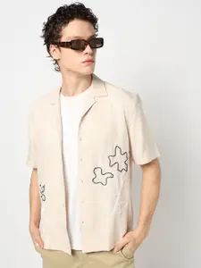 Blue Buddha Men Comfort Cuban Collar Typography Printed Cotton Relaxed Fit Casual Shirt