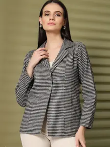 plusS Checked Notched Lapel Cotton Single-Breasted Blazer