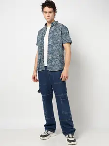 Blue Buddha Men Comfort Spread Collar Floral Printed Cotton Tailored Fit Casual Shirt