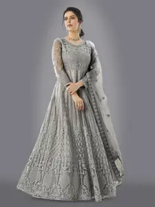 APNISHA Women Ethnic Motifs Embroidered Net Fit & Flare Maxi Dress