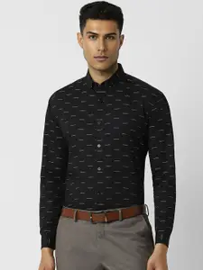 V Dot Men Button-Down Collar Horizontal Striped Cotton Slim Fit Formal Shirt