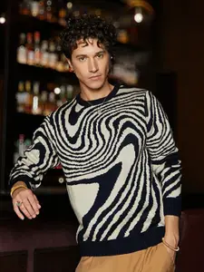Campus Sutra Men Abstract Printed Pullover Sweaters