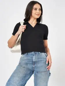 People Women Cotton Short Sleeves Shirt Collar Top