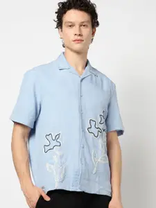 Blue Buddha Men Comfort Cuban Collar Solid Cotton Relaxed Fit Casual Shirt