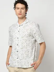 Blue Buddha Men Comfort Cuban Collar Floral Printed Cotton Relaxed Fit Casual Shirt