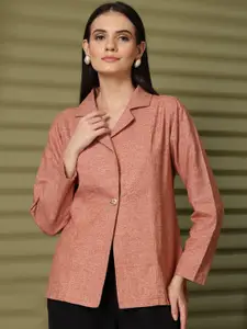 plusS Notched Lapel Slim-Fit Cotton Single Breasted Blazer