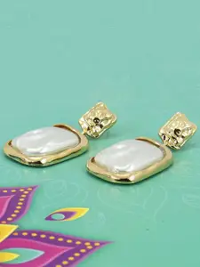 VAGHBHATT Gold Plated Pearl Square Drop Earrings