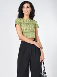 People Women Floral Print Short Sleeves Crop Top