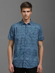 Louis Philippe Jeans Men Spread Collar Micro Disty Printed Cotton Slim Fit Casual Shirt