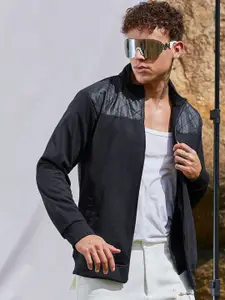 Campus Sutra Men Mock Collar Self Design Cotton Casual Quilted Jacket