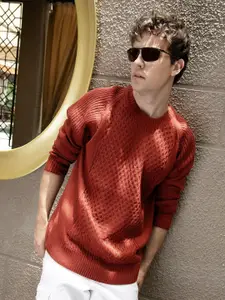 Campus Sutra Men Cable Knit Pullover Sweaters