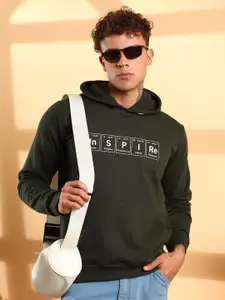 Campus Sutra Men Typography Printed Hooded Cotton Sweatshirt