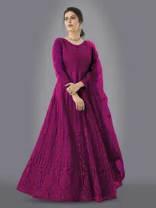 APNISHA Women Embroidered Self Design Net Fit & Flare Maxi Dress