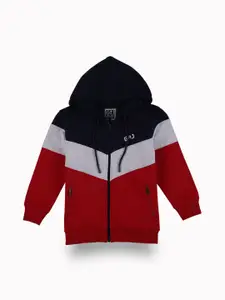 Gini and Jony Boys Hooded Colourblocked Cotton Casual Bomber Jacket