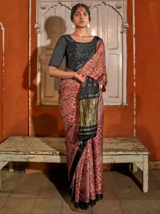 Saree mall modal Ajrak Block Printed SareesWith Blouse Piece