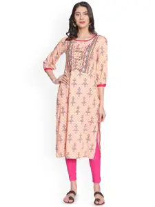 Anouk Ethnic Motifs Printed Thread Work Liva Straight Kurta