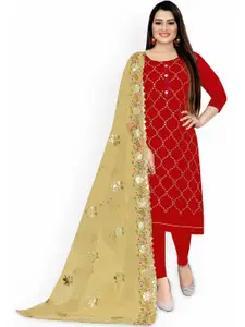 Maroosh Floral Embroidered Zari Chanderi Unstitched Dress Material