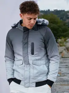 Campus Sutra Men Hooded Ombre Printed Casual Parka Jacket
