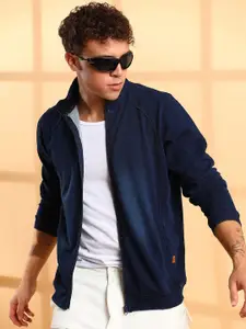 Campus Sutra Men Mock Collar Solid Cotton Casual Denim Jacket