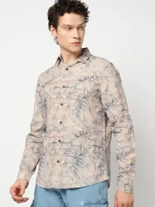 Blue Buddha Men Comfort Spread Collar Floral Printed Cotton Tailored Fit Casual Shirt