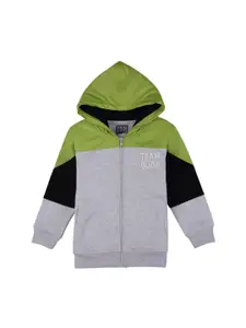 Gini and Jony Boys Hooded Colourblocked Cotton Casual Bomber Jacket