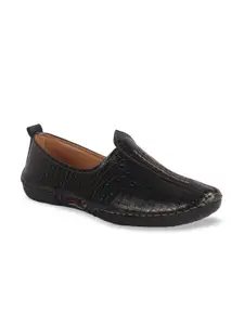 FAUSTO Men Black Textured PU Mojaris