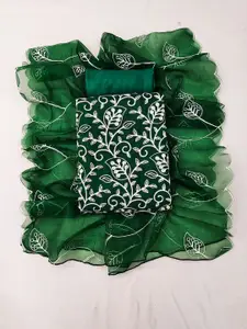 Maroosh Floral Embroidered Thread Work Organza Unstitched Dress Material