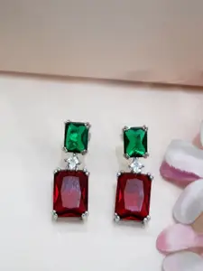 Niscka Silver Plated American Diamond Contemporary Drop Earrings