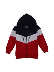 Gini and Jony Boys Hooded Colourblocked Cotton Casual Bomber Jacket