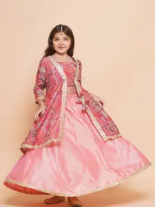 Bitiya by Bhama Girls Floral Printed Sequinned Ready to Wear Lehenga & Blouse with Shrug