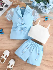 INCLUD Girls Self Design Coat with Shorts and Camisole Clothing Set