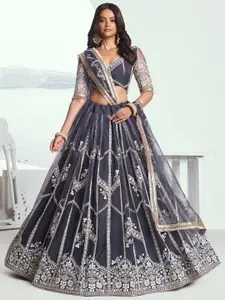FABPIXEL Embroidered Sequinned Semi-Stitched Lehenga & Unstitched Blouse With Dupatta