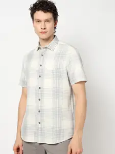 Blue Buddha Men Comfort Cutaway Collar Tartan Checked Cotton Tailored Fit Casual Shirt