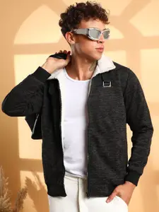 Campus Sutra Men Spread Collar Solid Cotton Casual Bomber Jacket