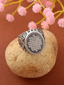 MEMOIR Silver-Plated Cubic Zirconia Oxidised Finger Ring