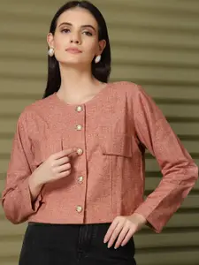 plusS Collarless Cotton Single-Breasted Blazer