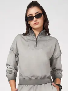 Ajile by Pantaloons Women Mock Collar Crop Sweatshirt