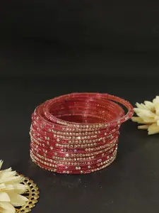LAVAZZA Set Of 12 Zircon Diamond Stone & Beads Studded Glass Bangles