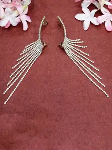 Niscka Sterling Silver Gold-Plated Zircon Stone Studded Contemporary Drop Earrings