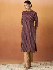 HRITIKA Striped Mandarin Collar Straight Kurta