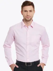 English Navy Men Spread Collar Solid Cotton Slim Fit Formal Shirt