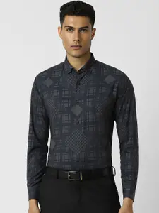 V Dot Men Button-Down Collar Geometric Printed Slim Fit Formal Shirt