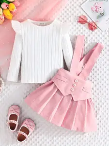 INCLUD Girls Self Design Top with Skirt Clothing Set